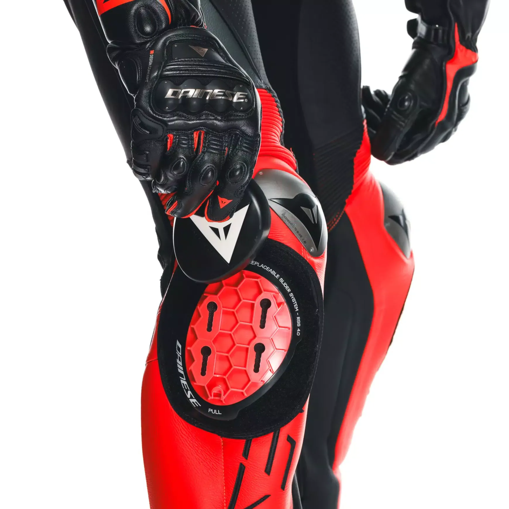 Dainese AUDAX D-ZIP 1PC PERF. LEATHER SUIT BLACK/RED-FLUO/ANTHRACITE
