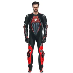 Dainese AUDAX D-ZIP 1PC PERF. LEATHER SUIT BLACK/RED-FLUO/ANTHRACITE