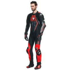 Dainese AUDAX D-ZIP 1PC PERF. LEATHER SUIT BLACK/RED-FLUO/ANTHRACITE
