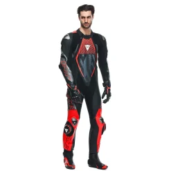 Dainese AUDAX D-ZIP 1PC PERF. LEATHER SUIT BLACK/RED-FLUO/ANTHRACITE
