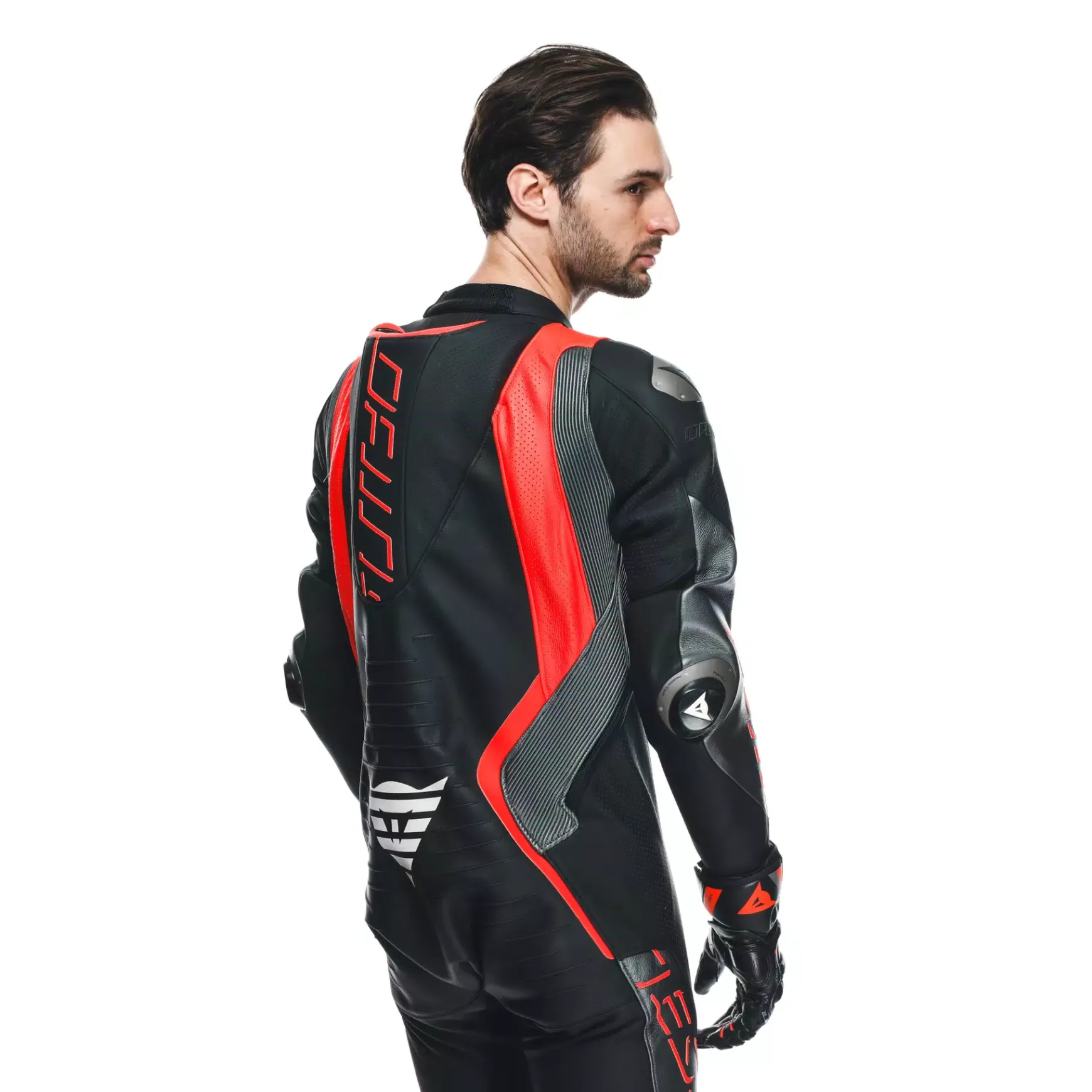 Dainese AUDAX D-ZIP 1PC PERF. LEATHER SUIT BLACK/RED-FLUO/ANTHRACITE