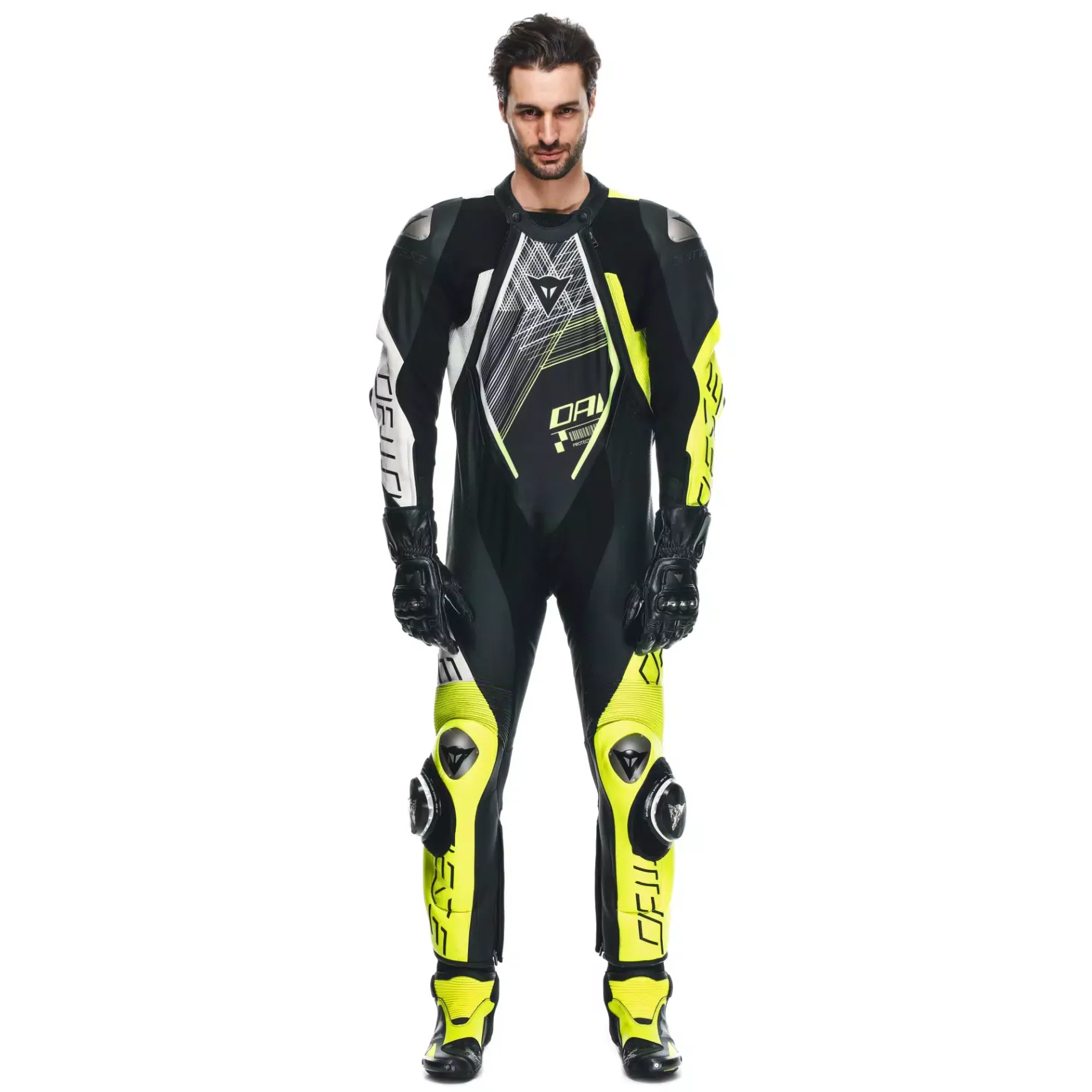 Dainese AUDAX D-ZIP 1PC PERF. LEATHER SUIT BLACK/YELLOW-FLUO/WHITE Outlet