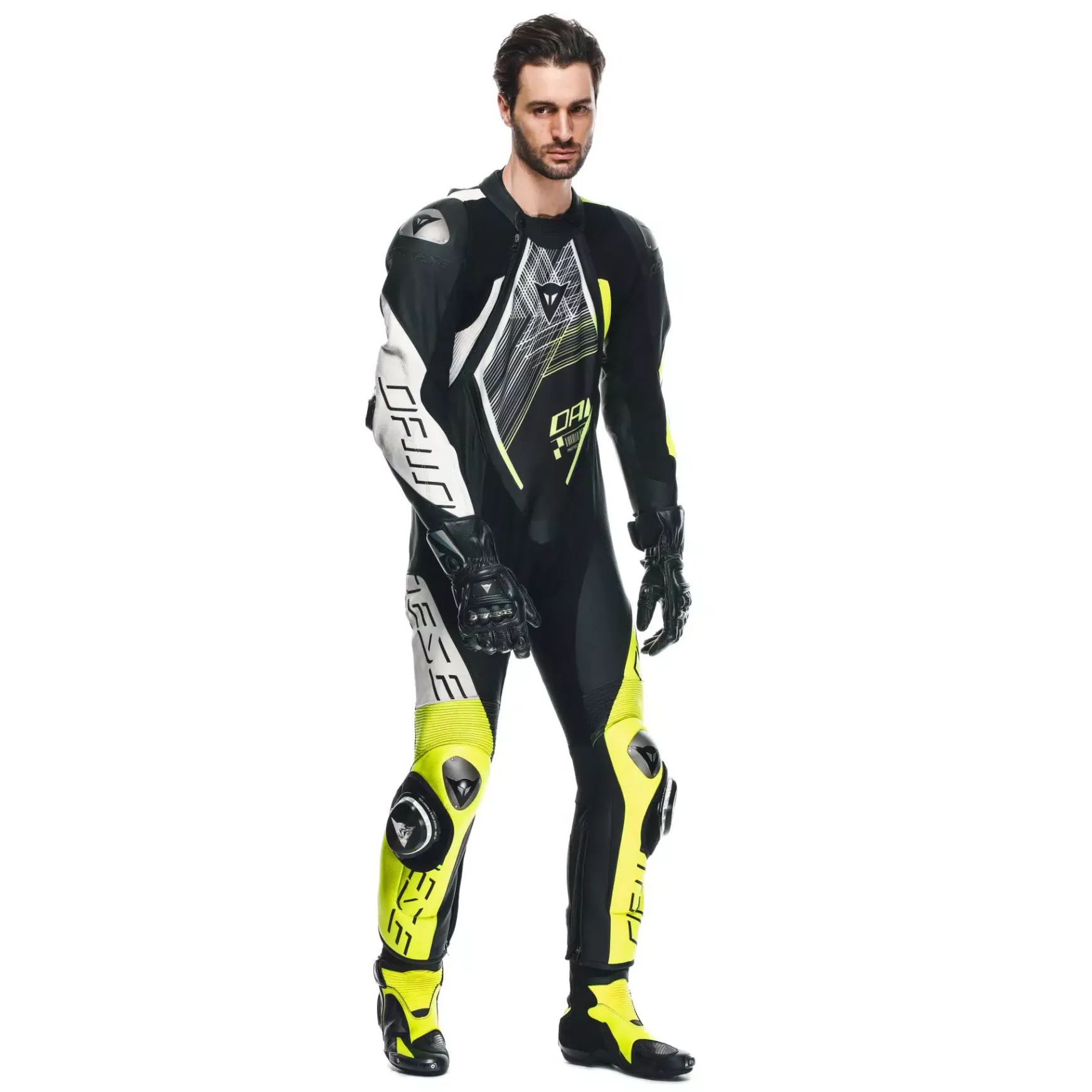 Dainese AUDAX D-ZIP 1PC PERF. LEATHER SUIT BLACK/YELLOW-FLUO/WHITE Outlet