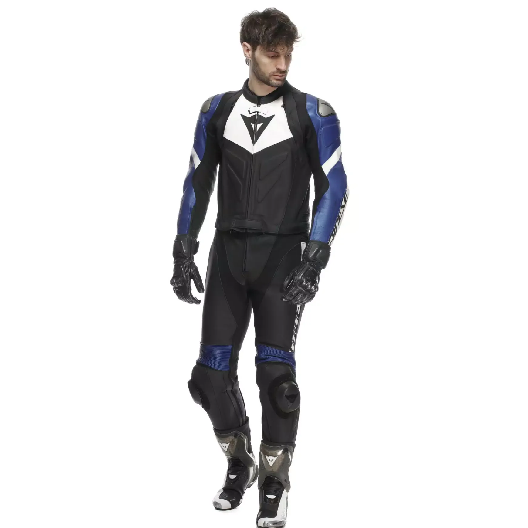 Dainese AVRO 4 LEATHER 2PCS SUIT BLACK/WHITE/BLUE Discount
