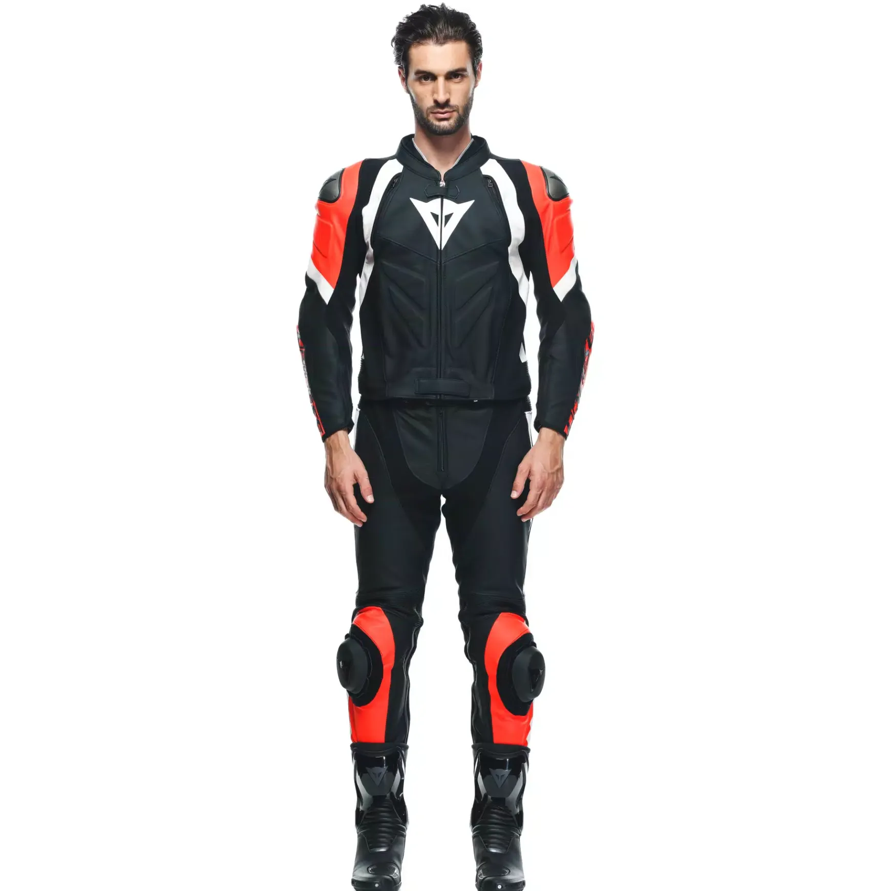 Dainese AVRO 4 LEATHER 2PCS SUIT BLACK-MATT/FLUO-RED/WHITE