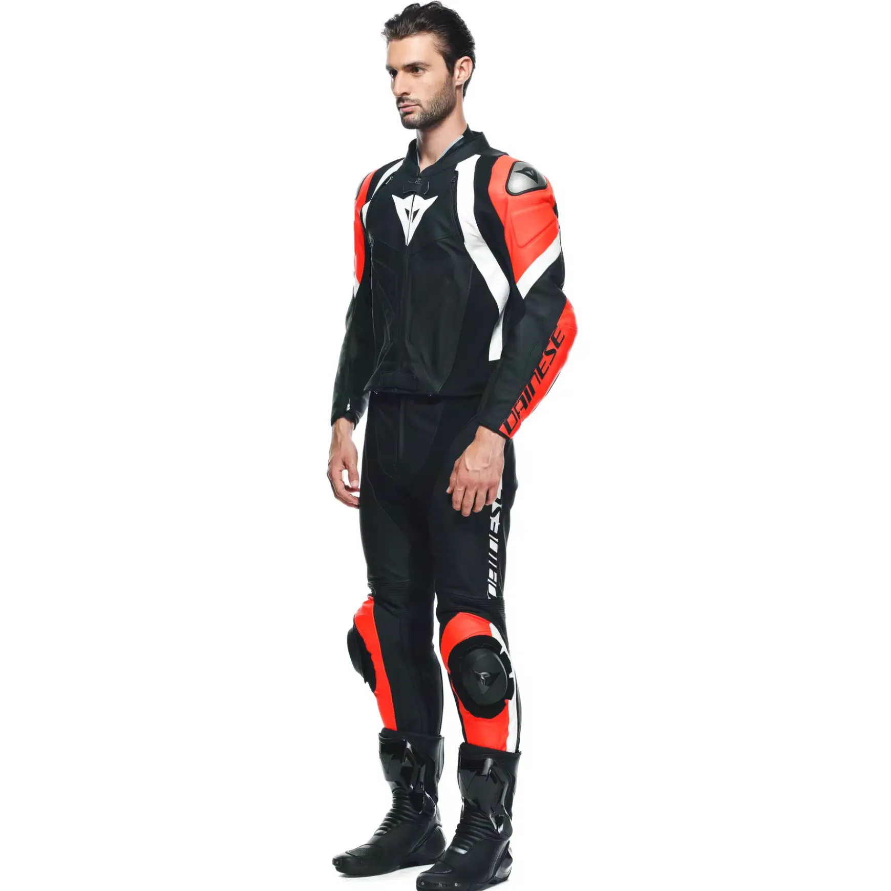 Dainese AVRO 4 LEATHER 2PCS SUIT BLACK-MATT/FLUO-RED/WHITE