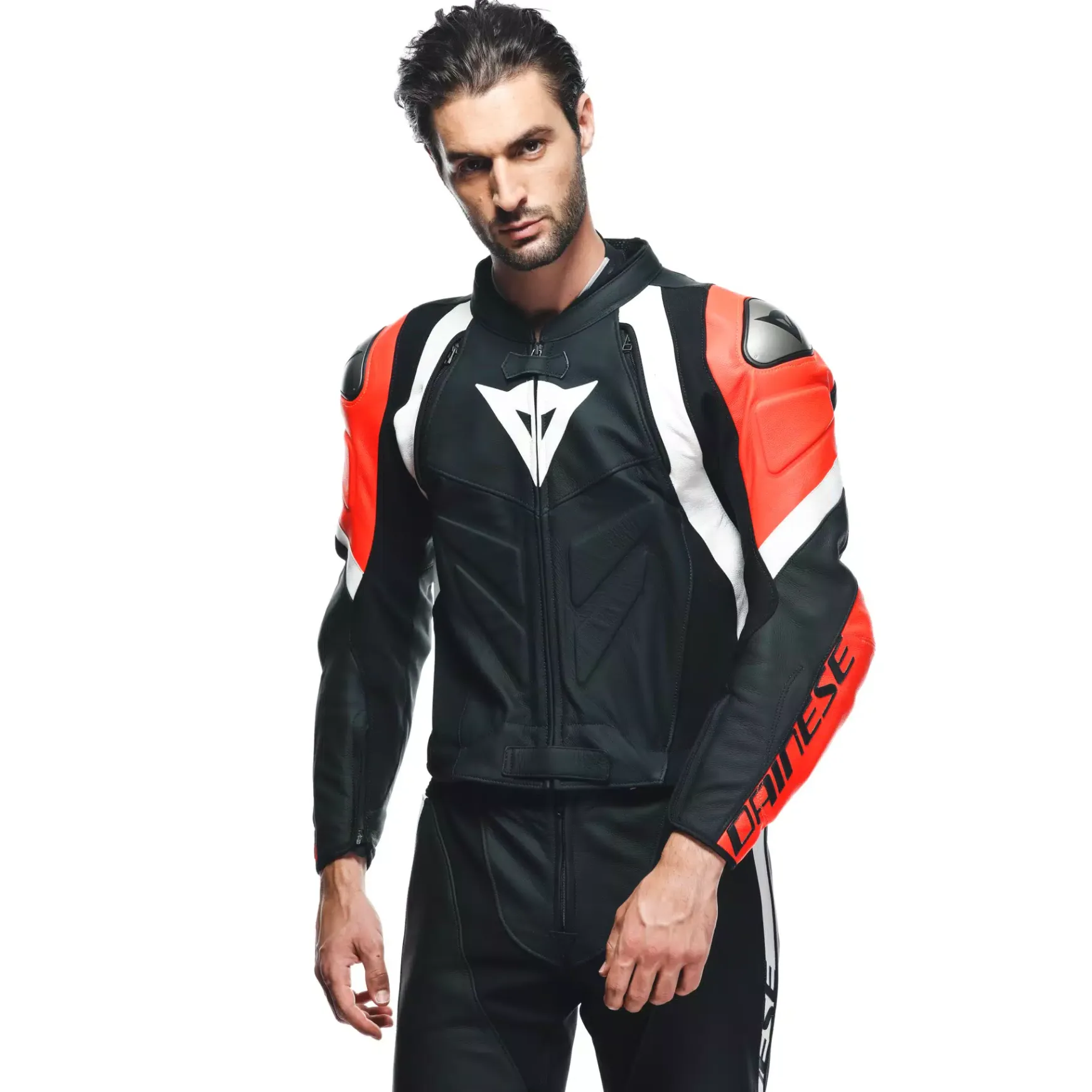 Dainese AVRO 4 LEATHER 2PCS SUIT BLACK-MATT/FLUO-RED/WHITE