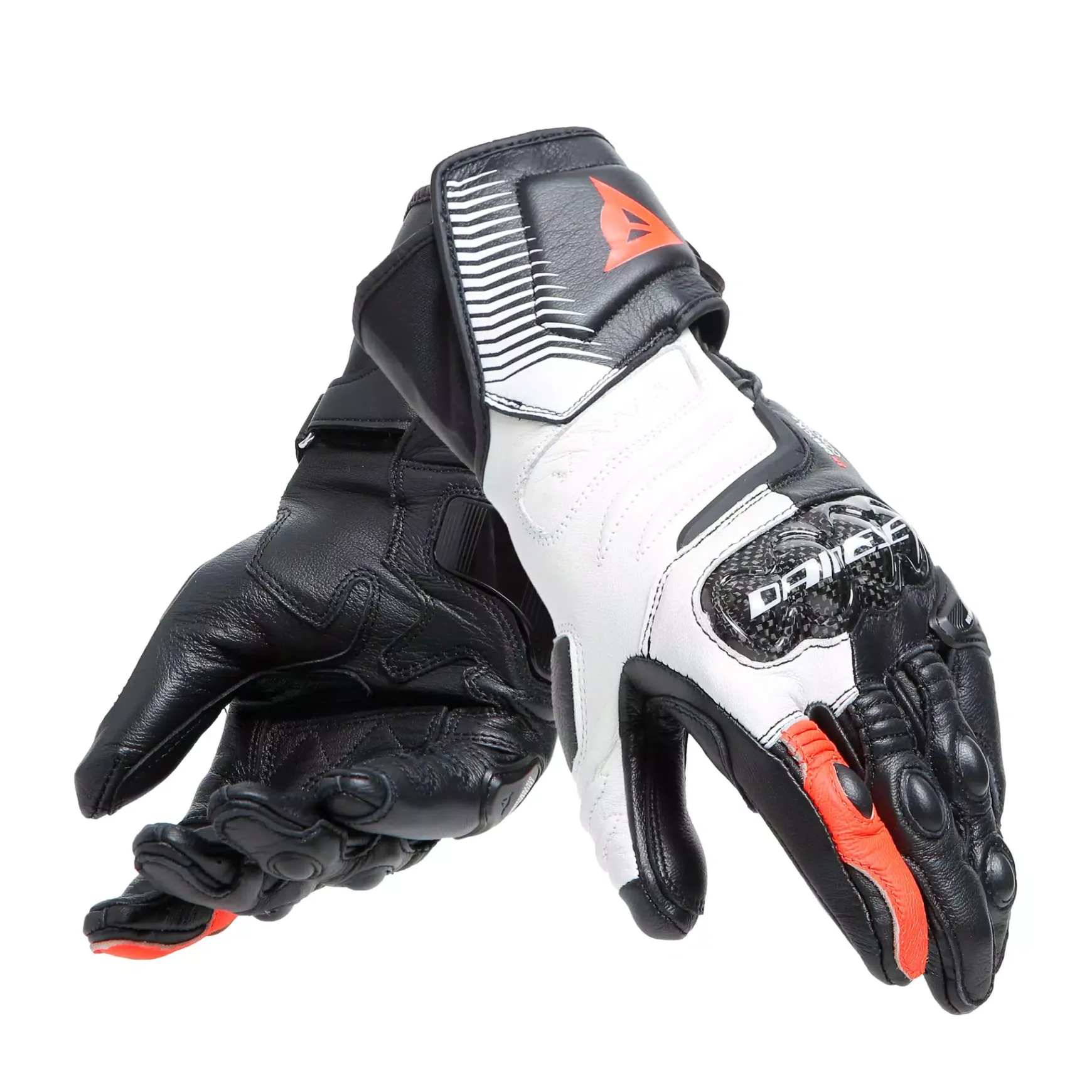 Dainese CARBON 4 LONG LADY LEATHER GLOVES BLACK/WHITE/FLUO-RED Sale