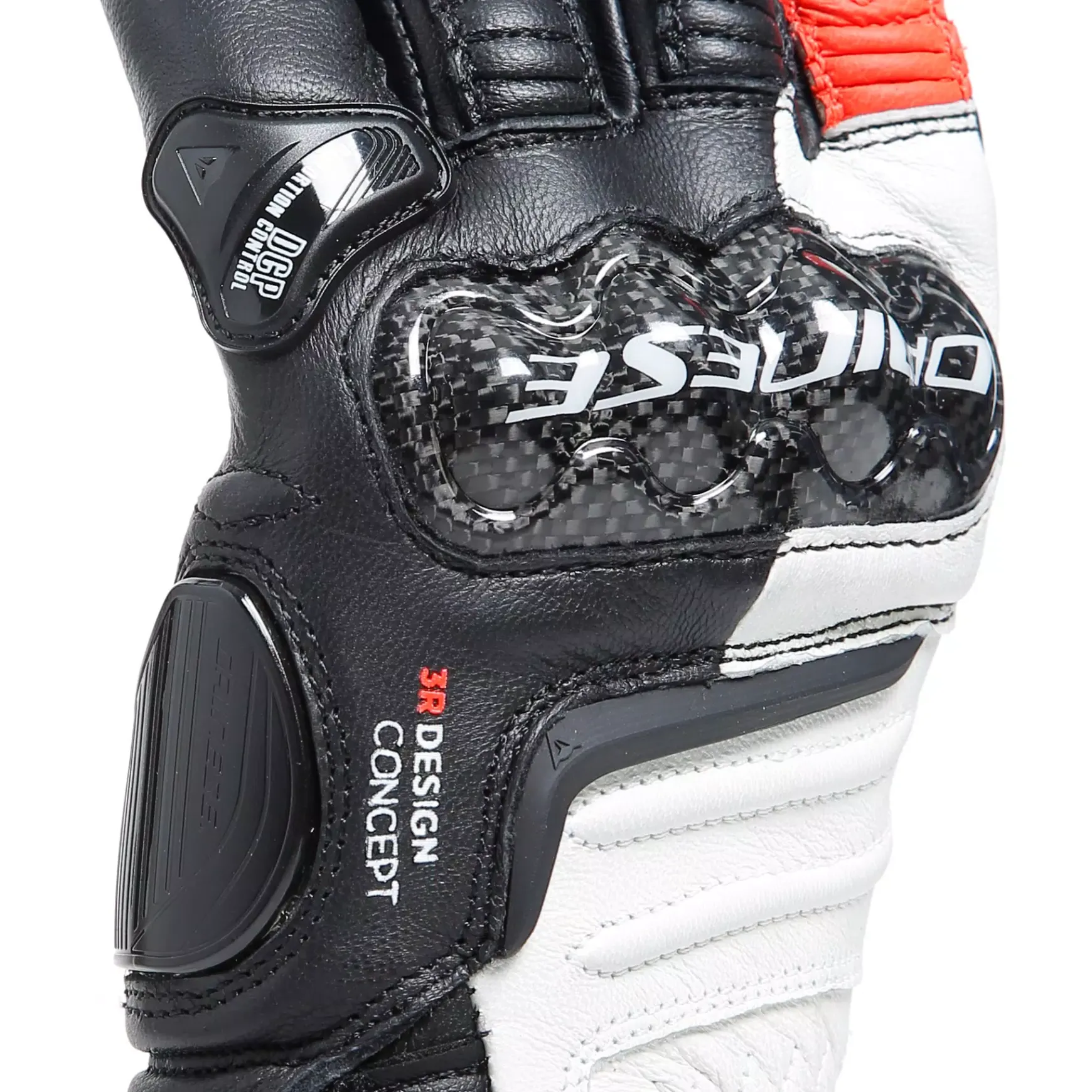 Dainese CARBON 4 LONG LADY LEATHER GLOVES BLACK/WHITE/FLUO-RED Sale