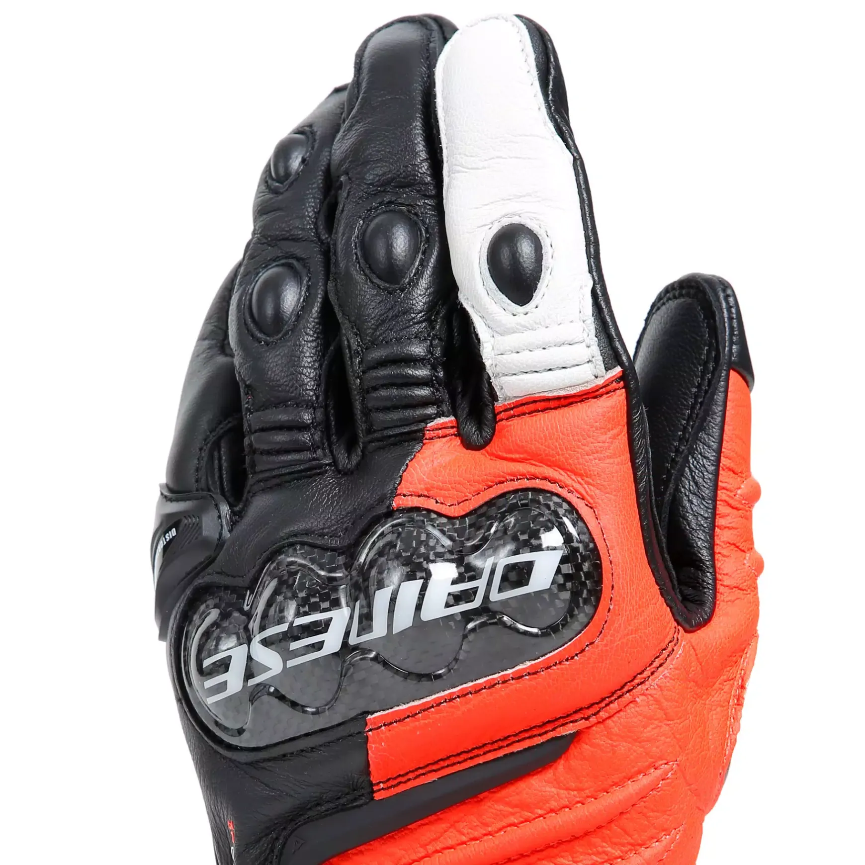 Dainese CARBON 4 LONG LEATHER GLOVES BLACK/FLUO-RED/WHITE Discount