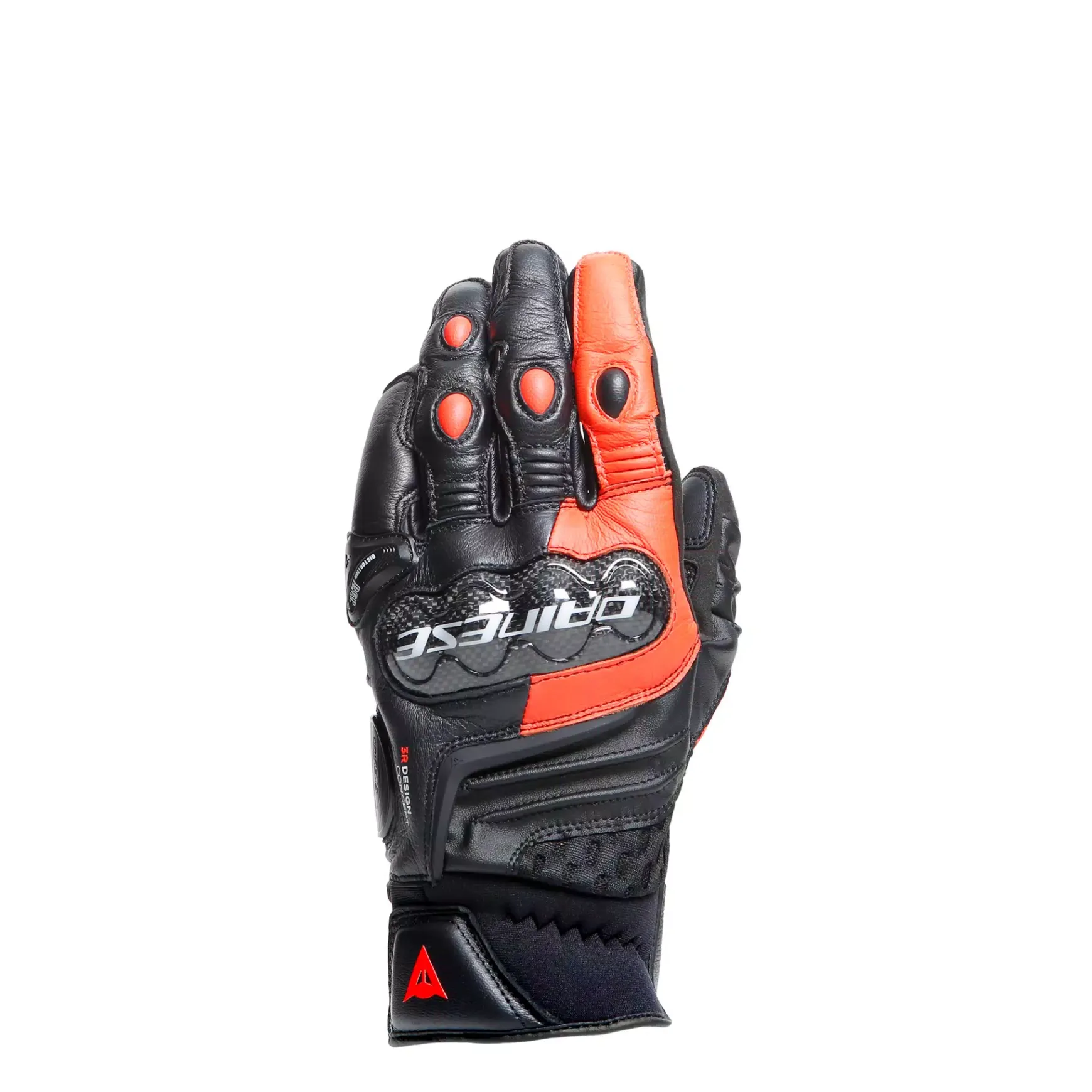 Dainese CARBON 4 SHORT LEATHER GLOVES BLACK/FLUO-RED New