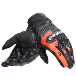 Dainese CARBON 4 SHORT LEATHER GLOVES BLACK/FLUO-RED New