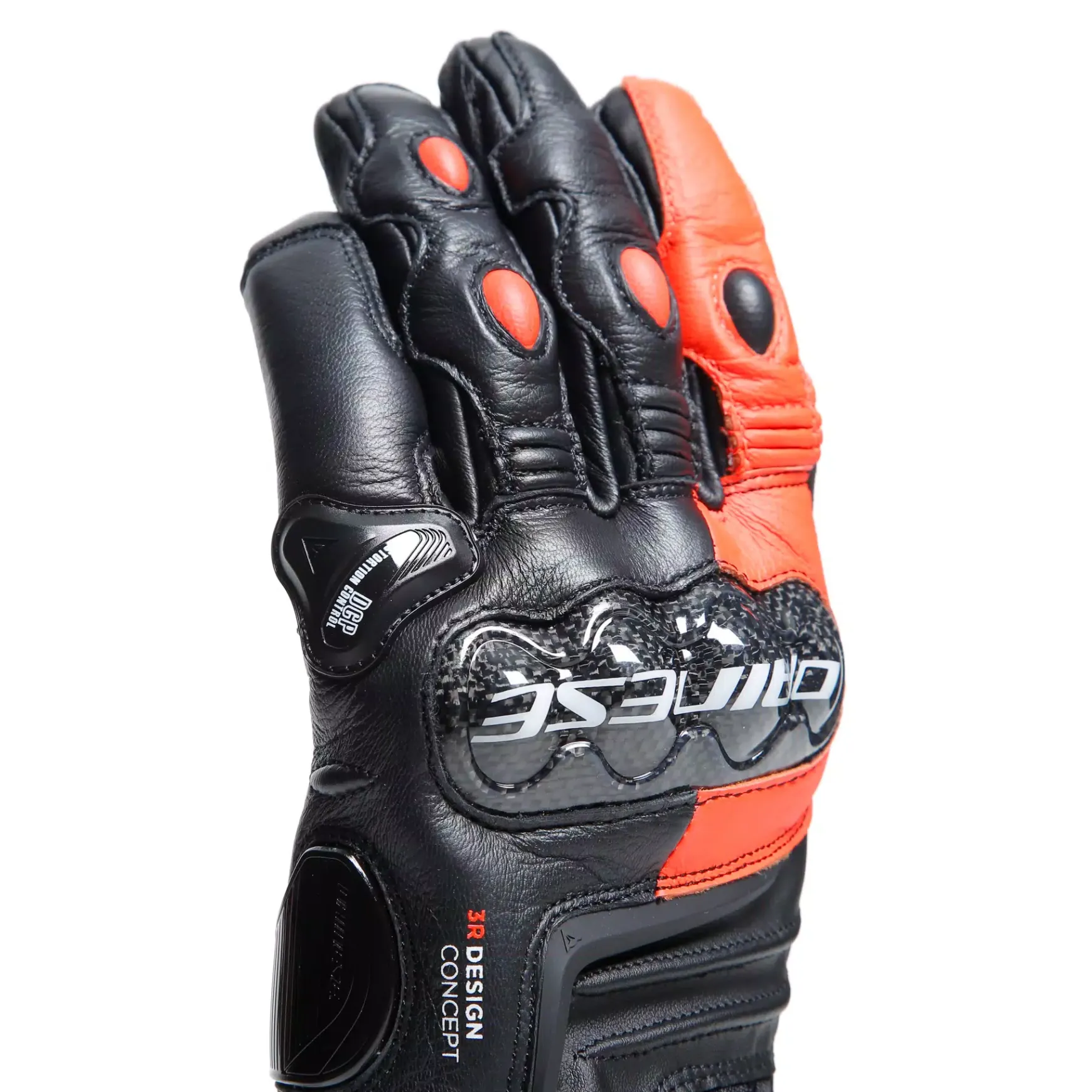 Dainese CARBON 4 SHORT LEATHER GLOVES BLACK/FLUO-RED New