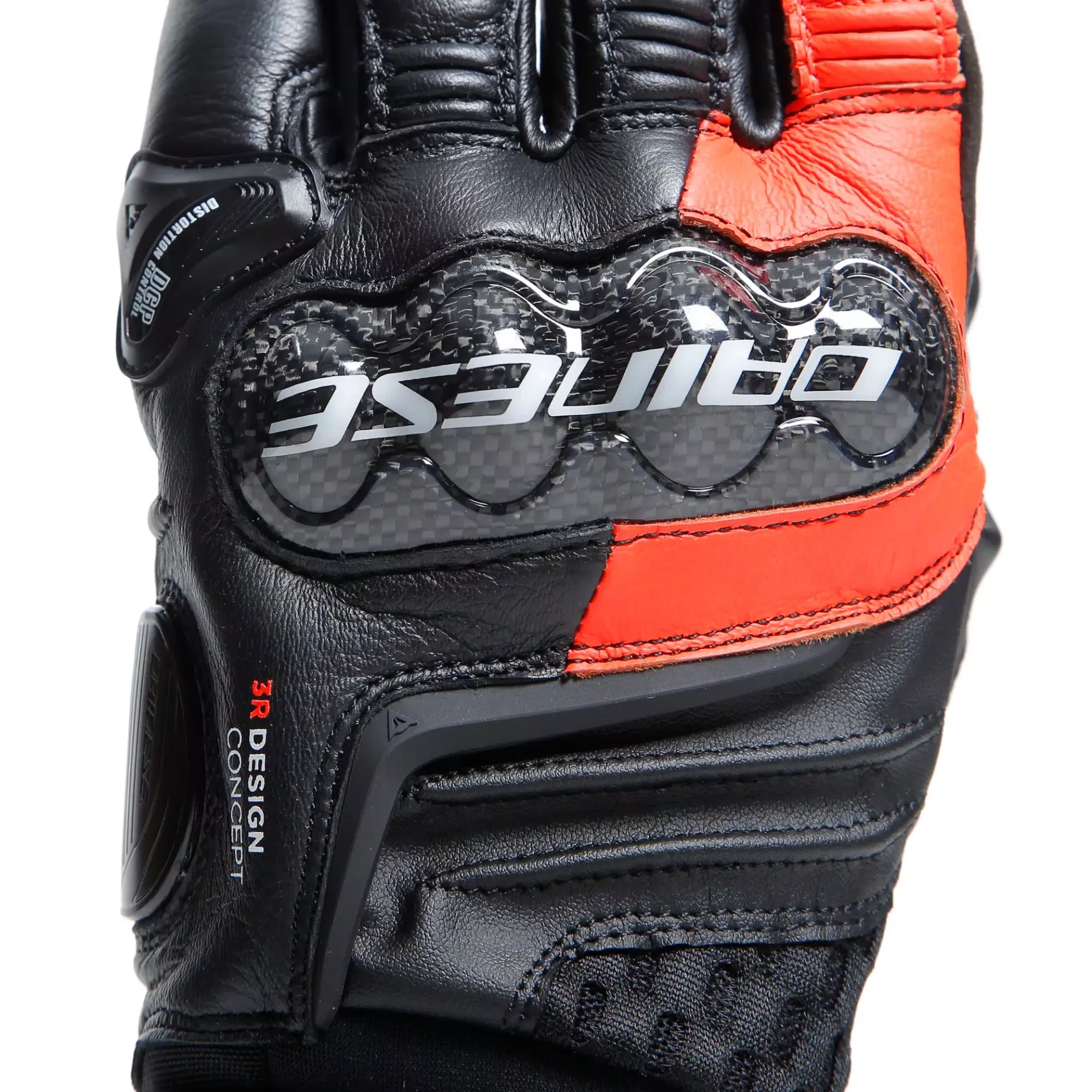 Dainese CARBON 4 SHORT LEATHER GLOVES BLACK/FLUO-RED New