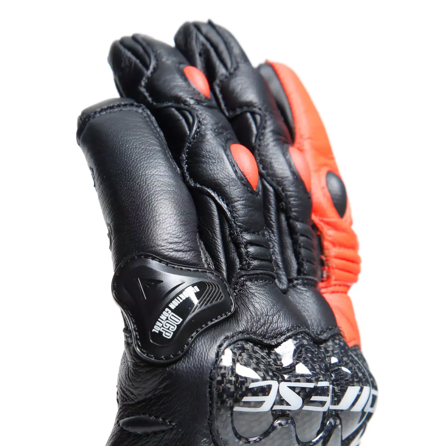 Dainese CARBON 4 SHORT LEATHER GLOVES BLACK/FLUO-RED New
