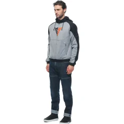 Dainese DAEMON-X SAFETY HOODIE FULL ZIP MELANGE-GRAY/BLACK/RED-FLUO Discount