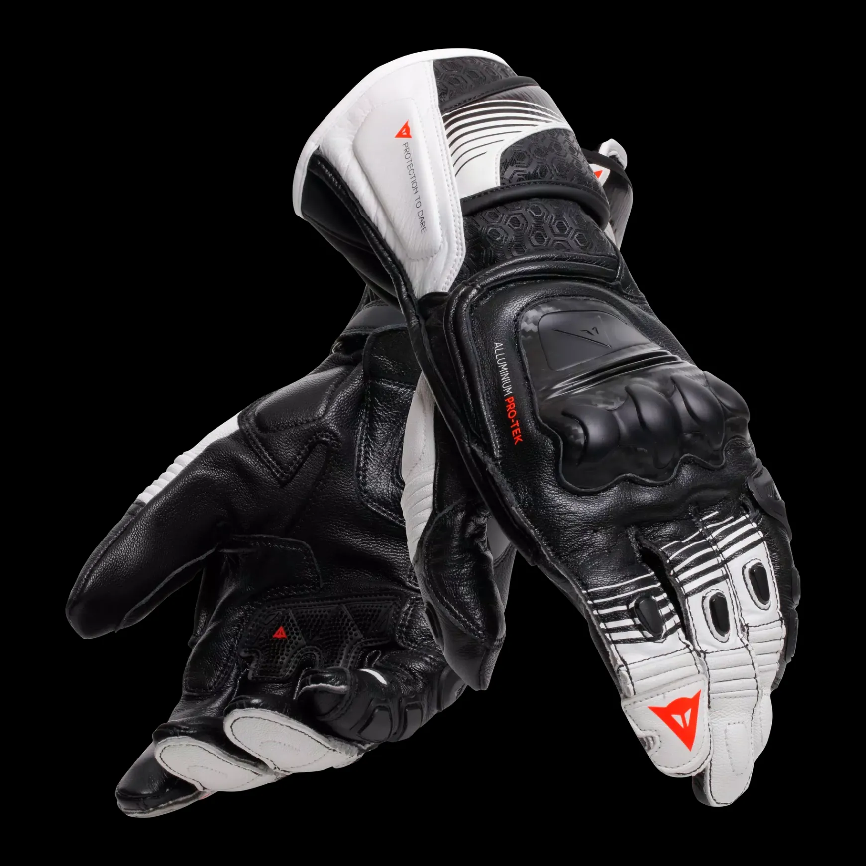 Dainese FIERO - MOTORRAD-RENNHANDSCHUH AUS LEDER BLACK/WHITE/RED-FLUO