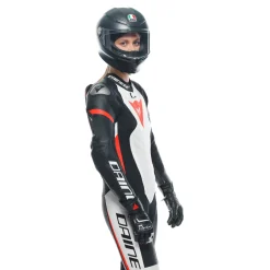 Dainese GROBNIK LADY LEATHER 1PC SUIT PERF BLACK/WHITE/FLUO-RED