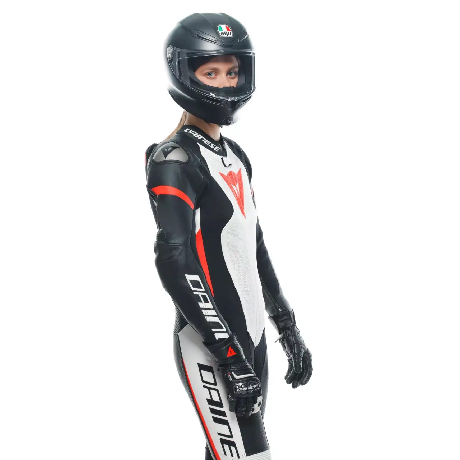 Dainese GROBNIK LADY LEATHER 1PC SUIT PERF BLACK/WHITE/FLUO-RED