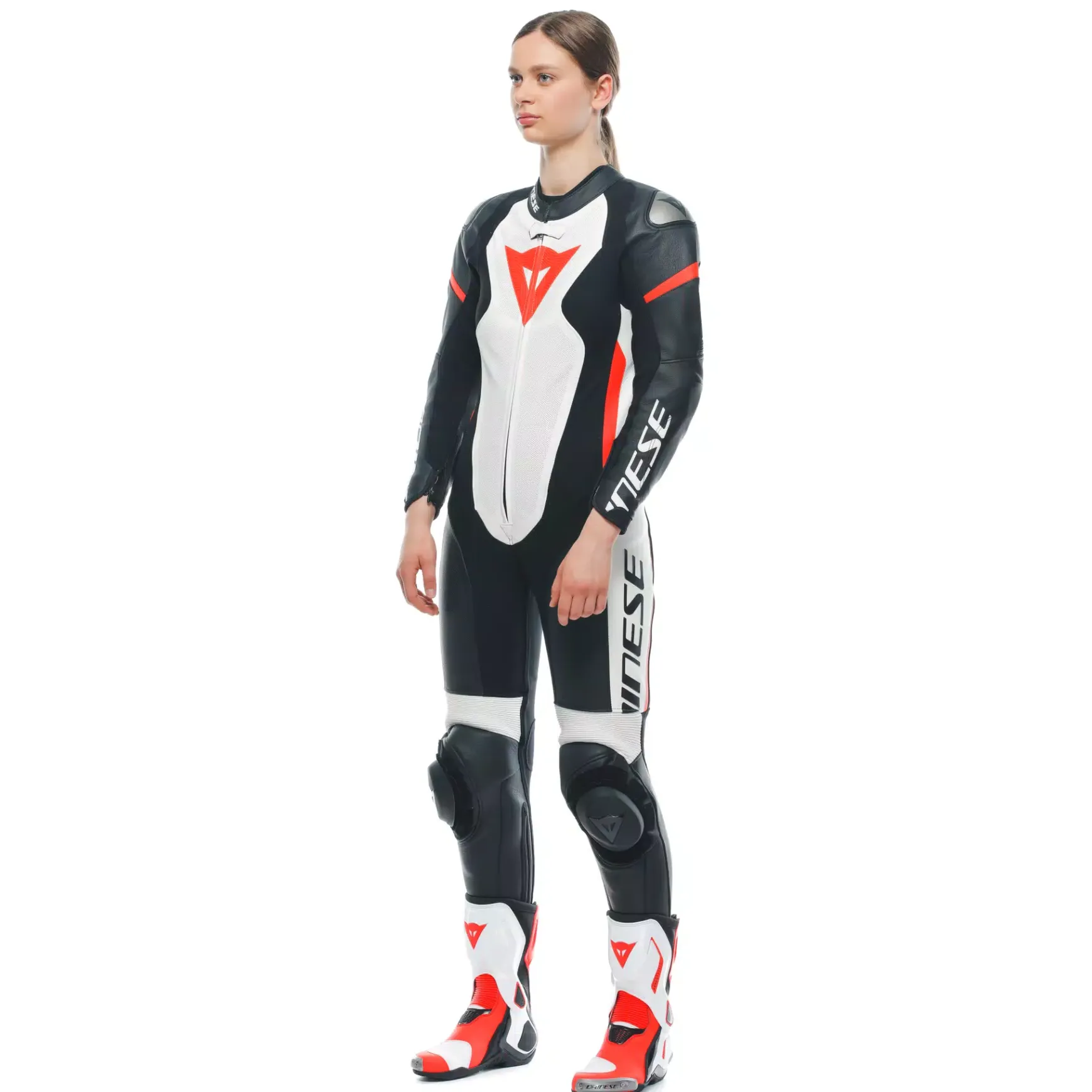 Dainese GROBNIK LADY LEATHER 1PC SUIT PERF BLACK/WHITE/FLUO-RED
