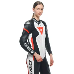 Dainese GROBNIK LADY LEATHER 1PC SUIT PERF BLACK/WHITE/FLUO-RED