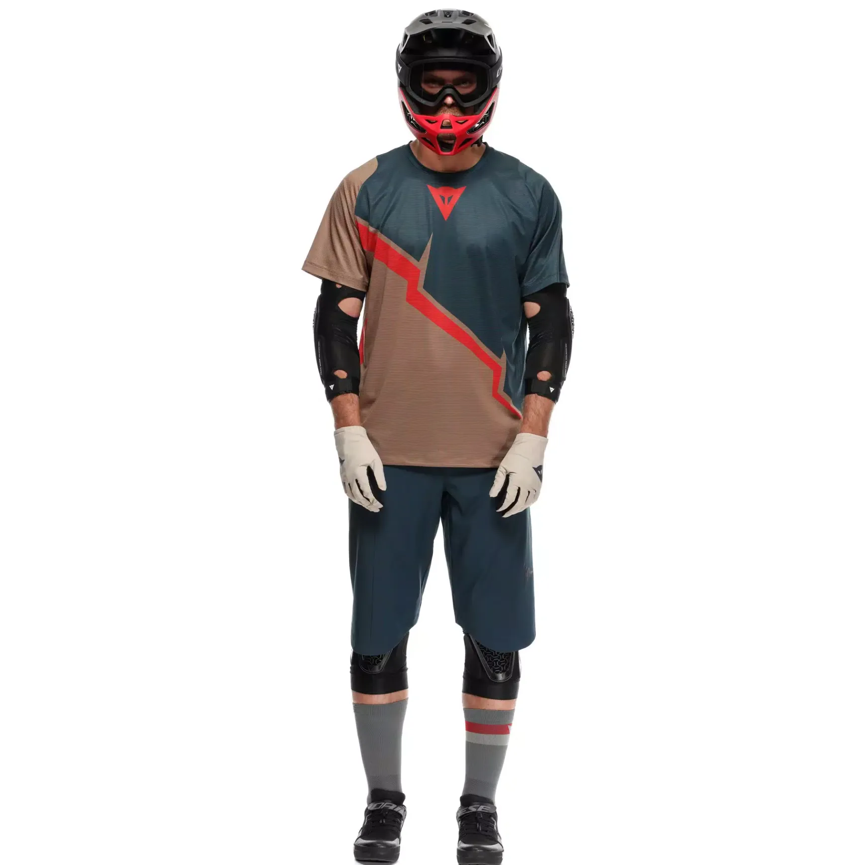 Dainese HG AER JERSEY SS - HERREN KURZARM-BIKE-SHIRT BROWN/BLUE/RED