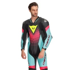 Dainese LAGUNA SECA 6 - EINTEILIGER PERFORIERTER LEDERANZUG HERREN BLACK/WATER/FUXIA Online