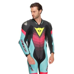 Dainese LAGUNA SECA 6 - EINTEILIGER PERFORIERTER LEDERANZUG HERREN BLACK/WATER/FUXIA Online