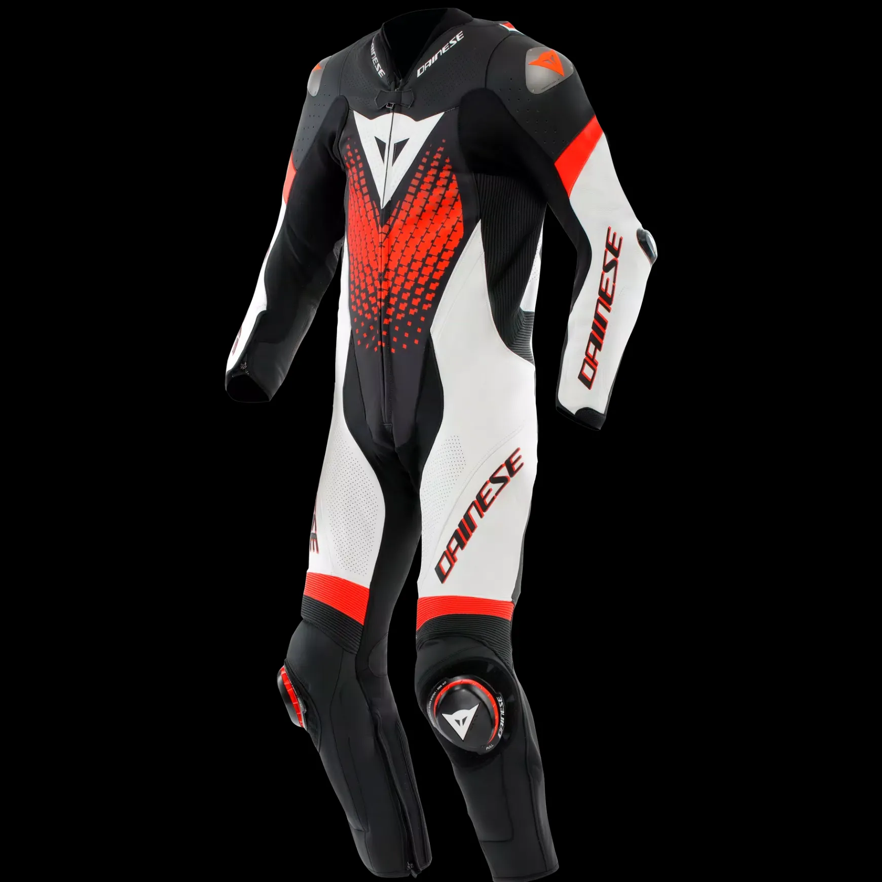 Dainese LAGUNA SECA 6 - EINTEILIGER PERFORIERTER LEDERANZUG HERREN BLACK/WHITE/RED-FLUO New