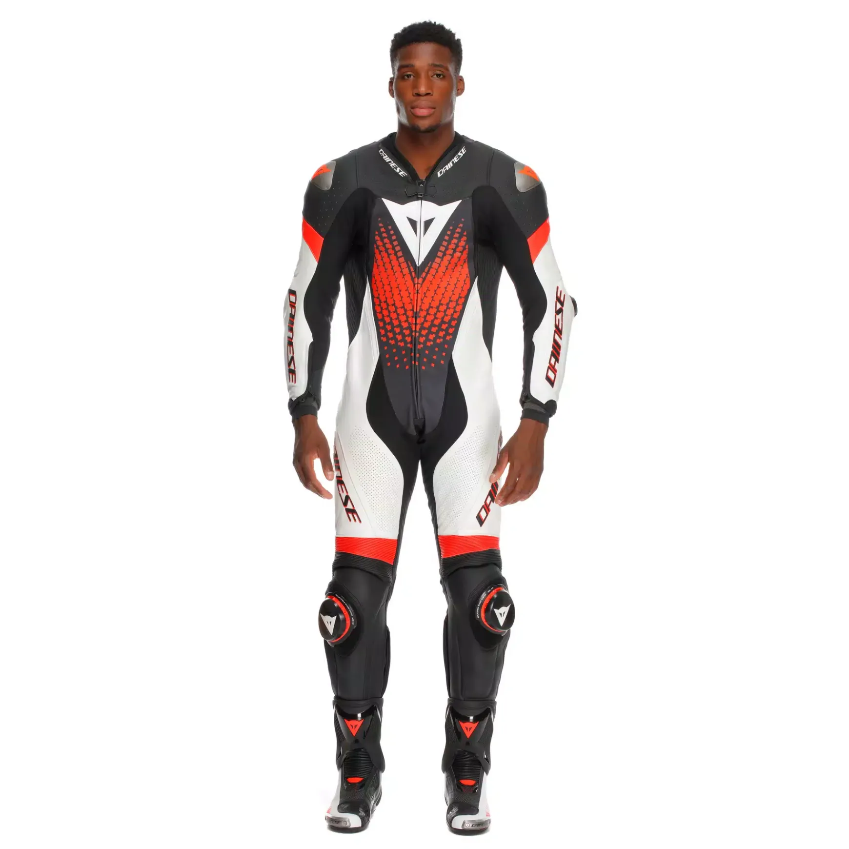 Dainese LAGUNA SECA 6 - EINTEILIGER PERFORIERTER LEDERANZUG HERREN BLACK/WHITE/RED-FLUO New