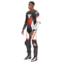Dainese LAGUNA SECA 6 - EINTEILIGER PERFORIERTER LEDERANZUG HERREN BLACK/WHITE/RED-FLUO New