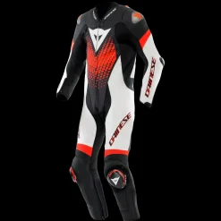 Dainese LAGUNA SECA 6 - EINTEILIGER PERFORIERTER LEDERANZUG HERREN BLACK/WHITE/RED-FLUO Hot