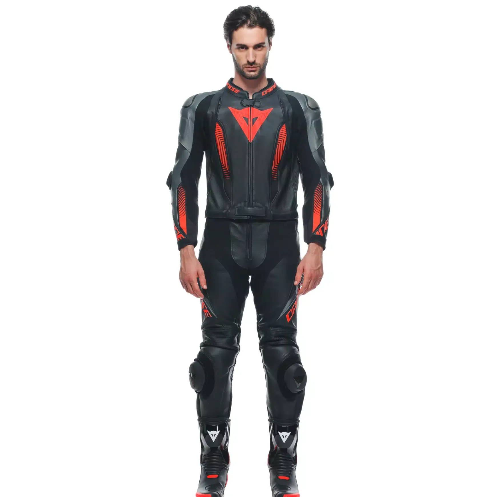 Dainese LAGUNA SECA 5 2PCS LEATHER SUIT BLACK/ANTHRACITE/FLUO-RED New