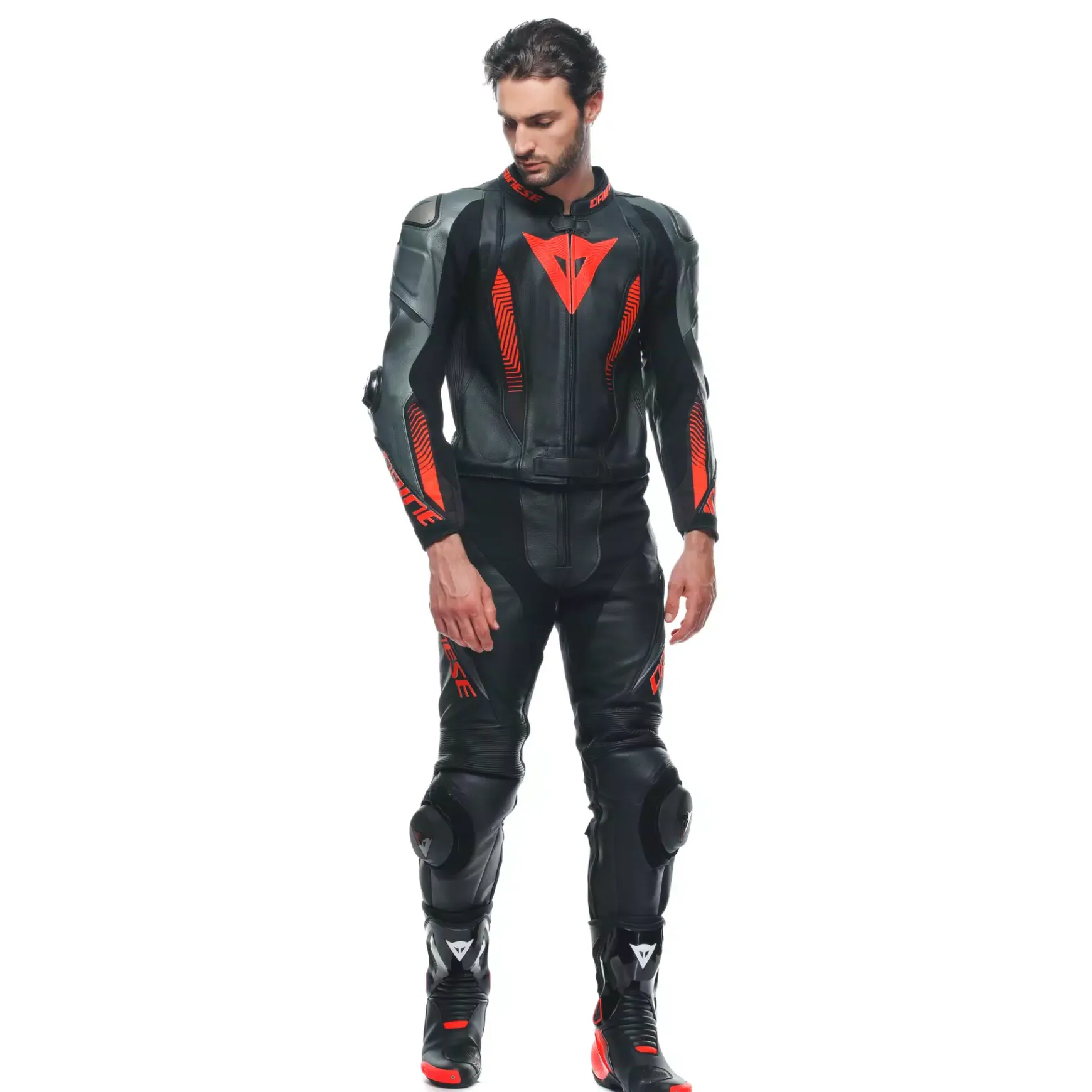Dainese LAGUNA SECA 5 2PCS LEATHER SUIT BLACK/ANTHRACITE/FLUO-RED New