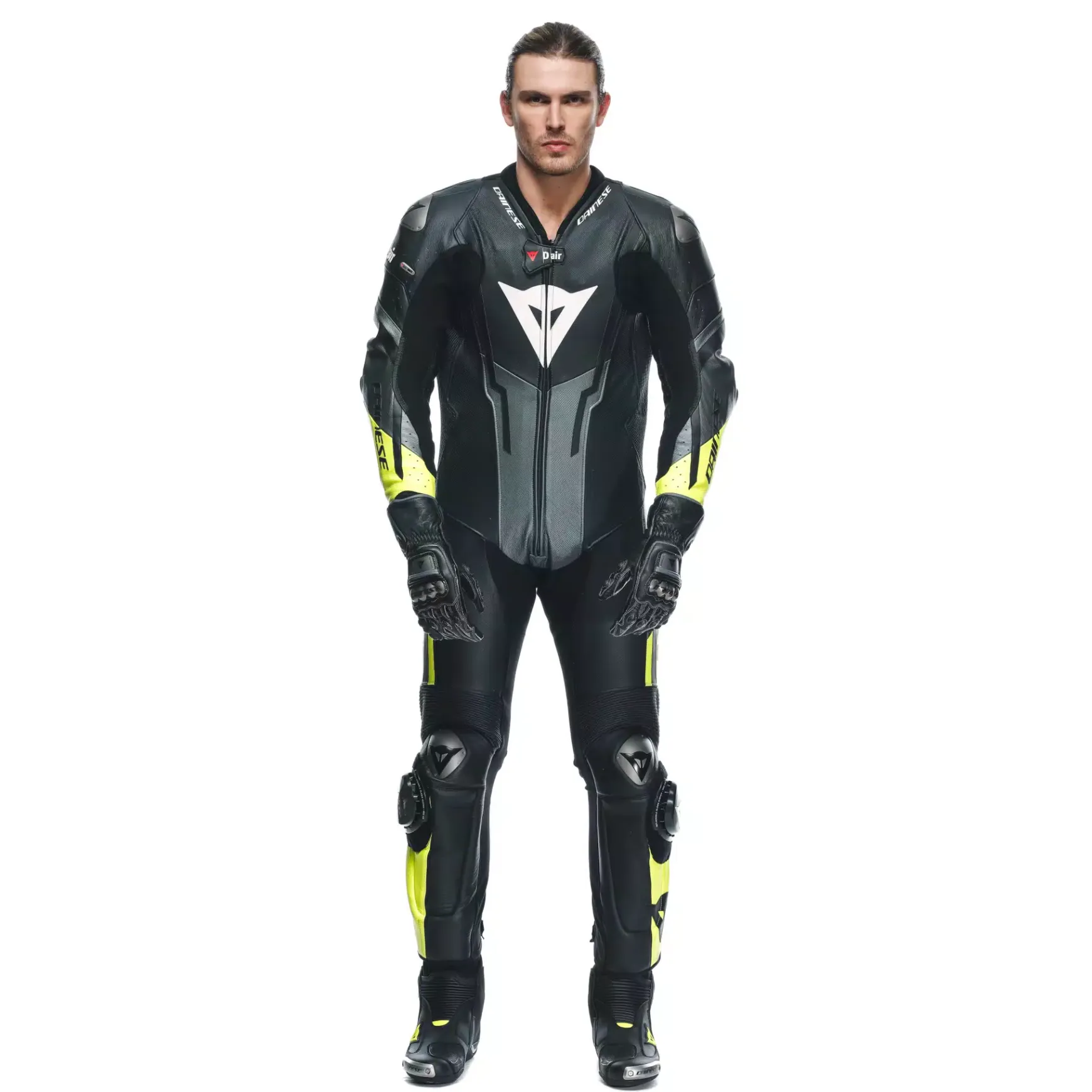 Dainese MISANO 3 PERF. D-AIR® 1PC LEATHER SUIT BLACK/ANTHRACITE/FLUO-YELLOW Best