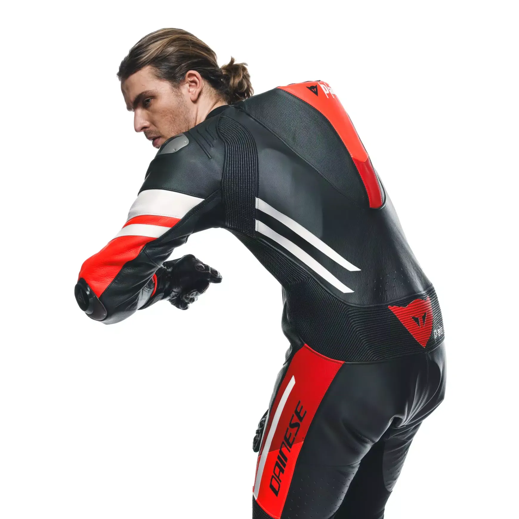 Dainese MISANO 3 PERF. D-AIR® 1PC LEATHER SUIT BLACK/RED/FLUO-RED Outlet