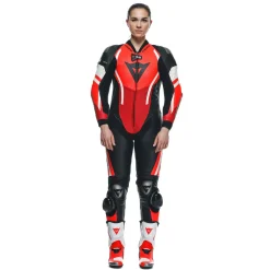Dainese MISANO 3 PERF. D-AIR® 1PC LEATHER SUIT WMN BLACK/RED/FLUO-RED Outlet