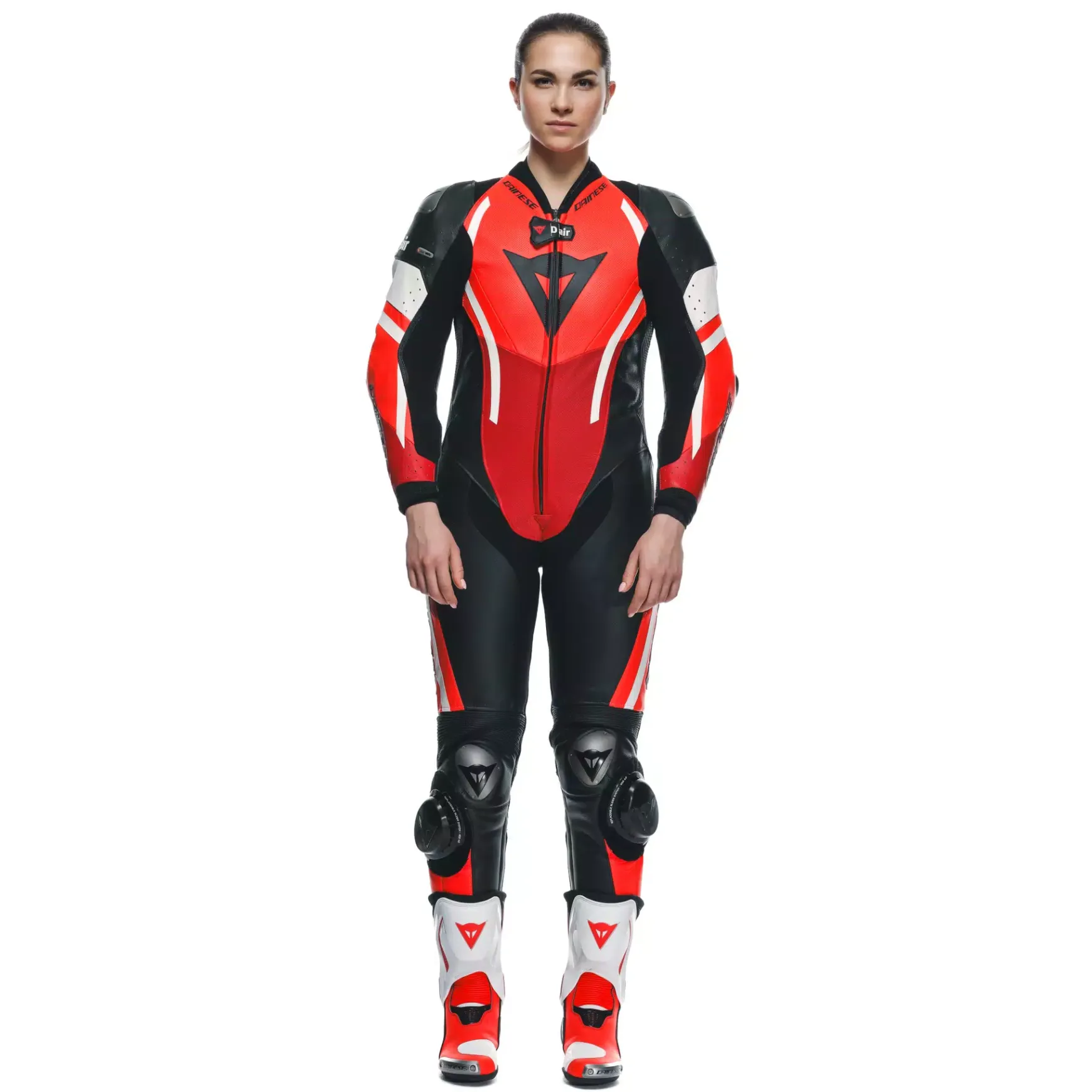 Dainese MISANO 3 PERF. D-AIR® 1PC LEATHER SUIT WMN BLACK/RED/FLUO-RED Outlet