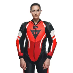 Dainese MISANO 3 PERF. D-AIR® 1PC LEATHER SUIT WMN BLACK/RED/FLUO-RED Outlet