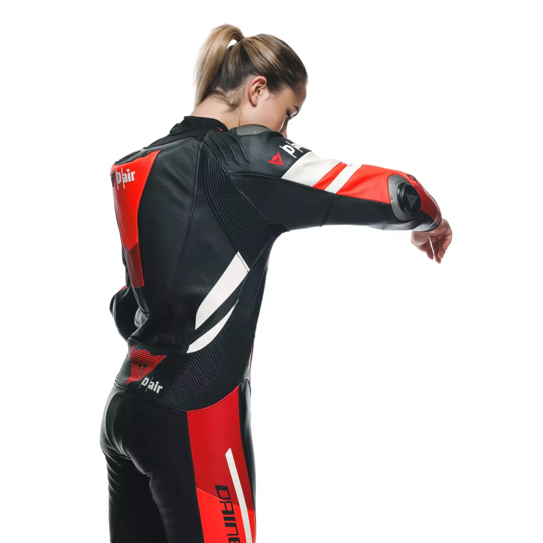 Dainese MISANO 3 PERF. D-AIR® 1PC LEATHER SUIT WMN BLACK/RED/FLUO-RED Outlet