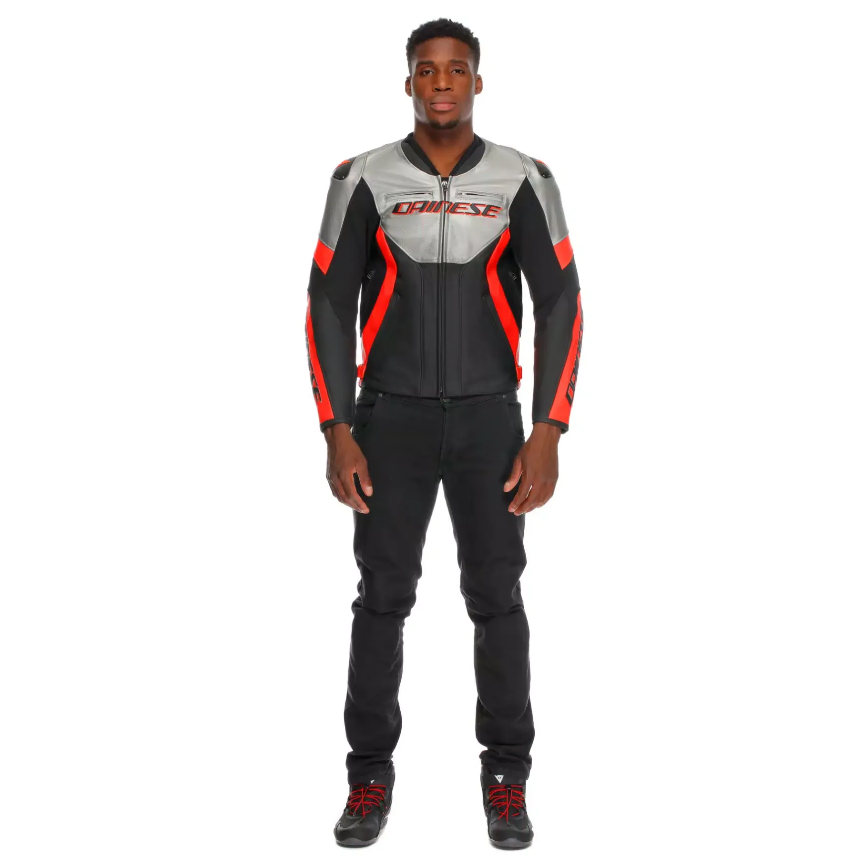 Dainese RACING 5 - MOTORRADLEDERJACKE HERREN SILVER/BLACK/RED-FLUO Clearance