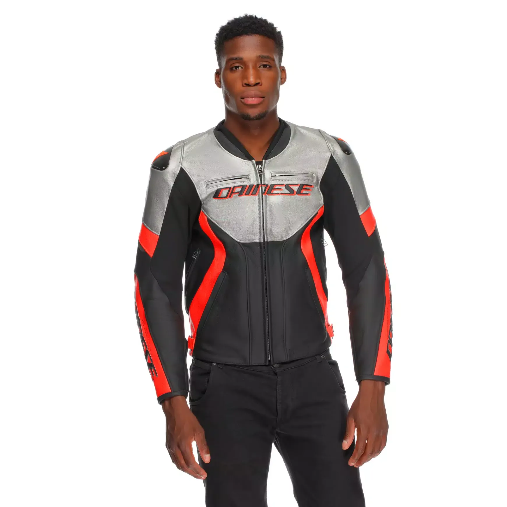 Dainese RACING 5 - MOTORRADLEDERJACKE HERREN SILVER/BLACK/RED-FLUO Clearance