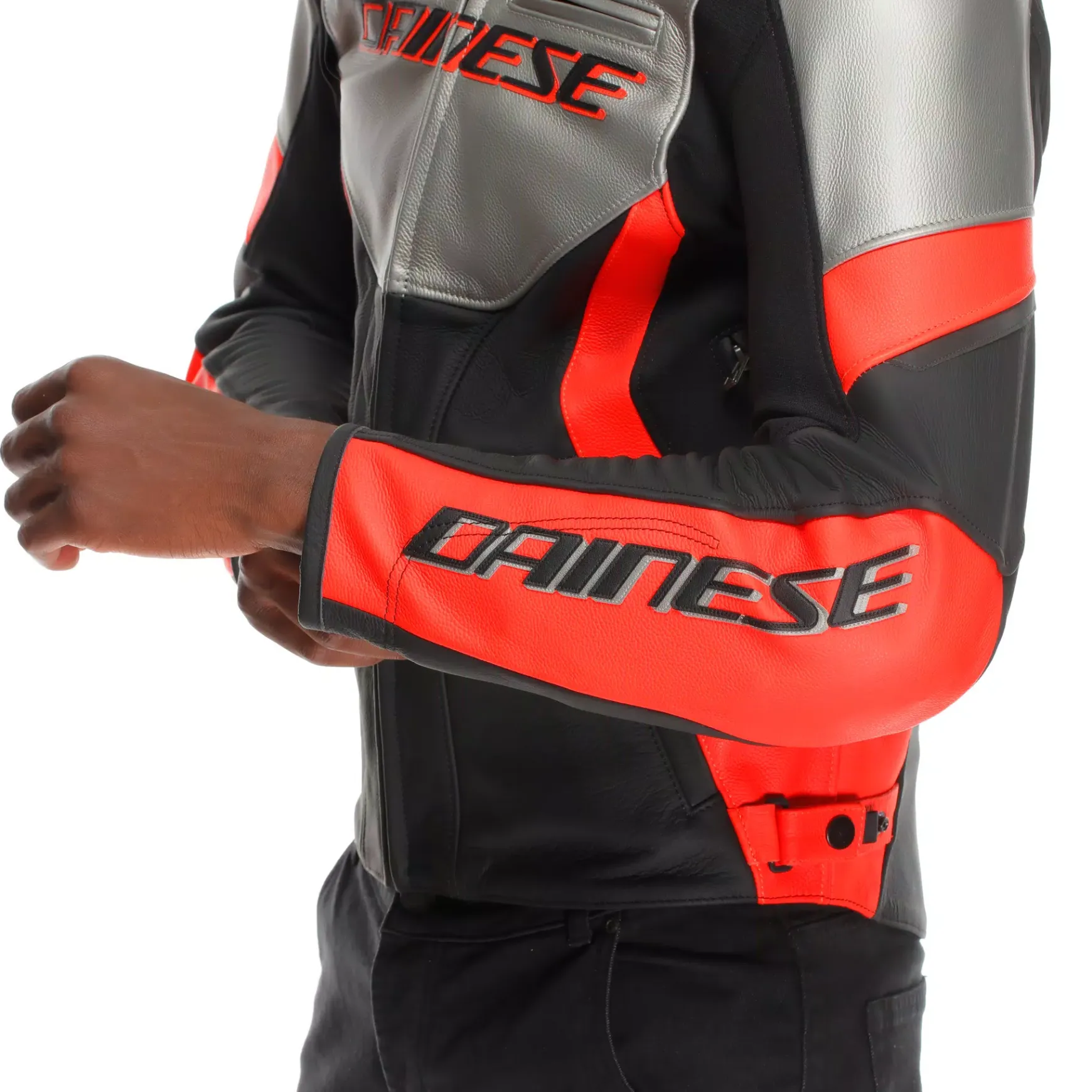 Dainese RACING 5 - MOTORRADLEDERJACKE HERREN SILVER/BLACK/RED-FLUO Clearance