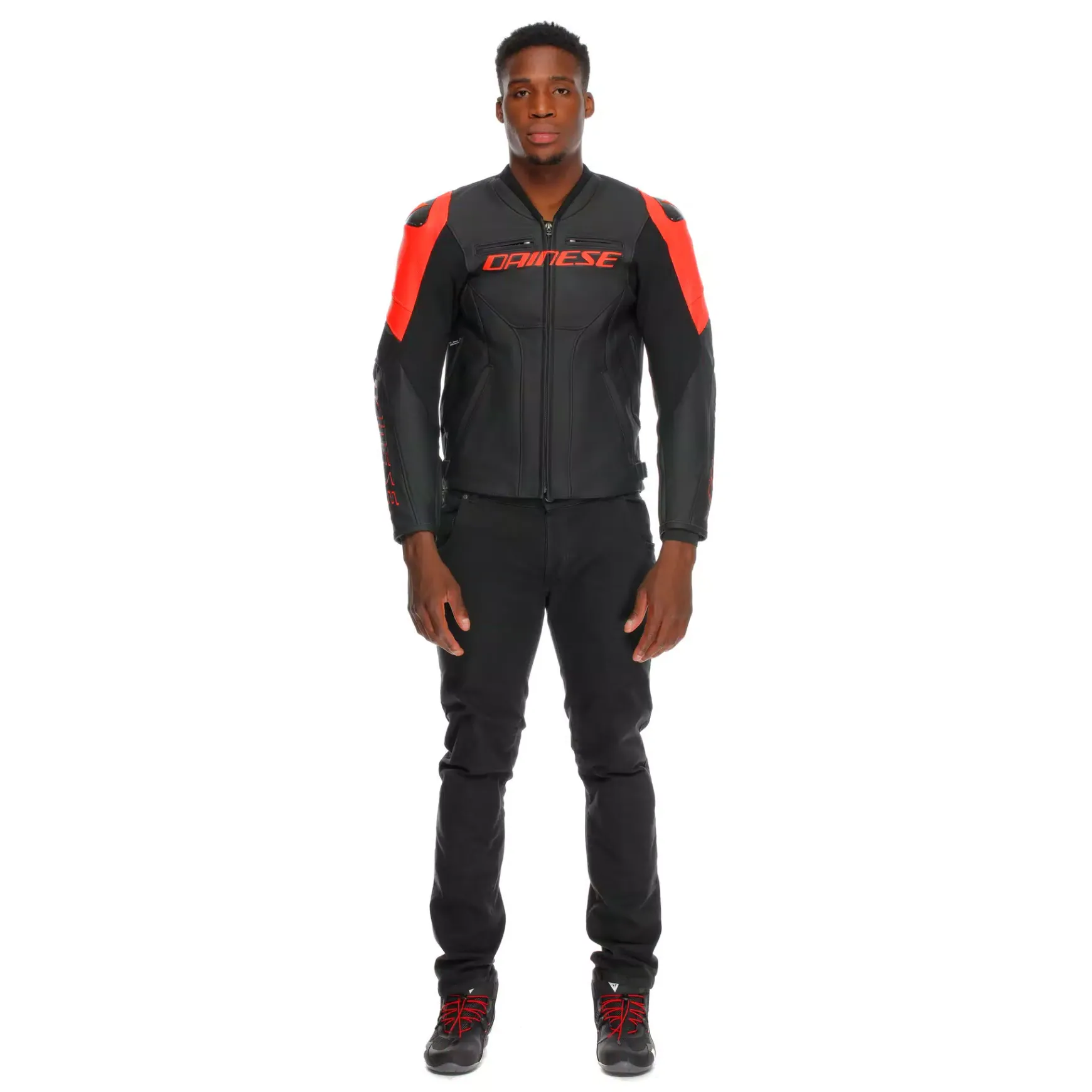 Dainese RACING 5 - MOTORRADLEDERJACKE HERREN BLACK/BLACK/RED-FLUO