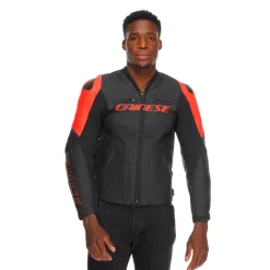 Dainese RACING 5 - MOTORRADLEDERJACKE HERREN BLACK/BLACK/RED-FLUO