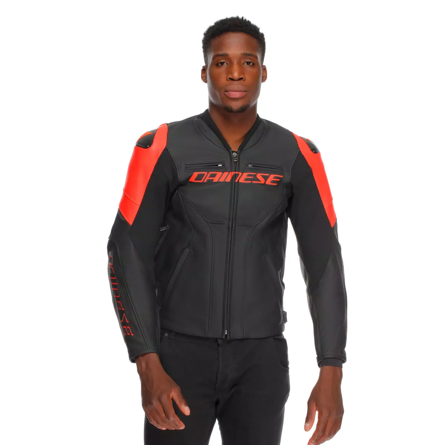Dainese RACING 5 - MOTORRADLEDERJACKE HERREN BLACK/BLACK/RED-FLUO