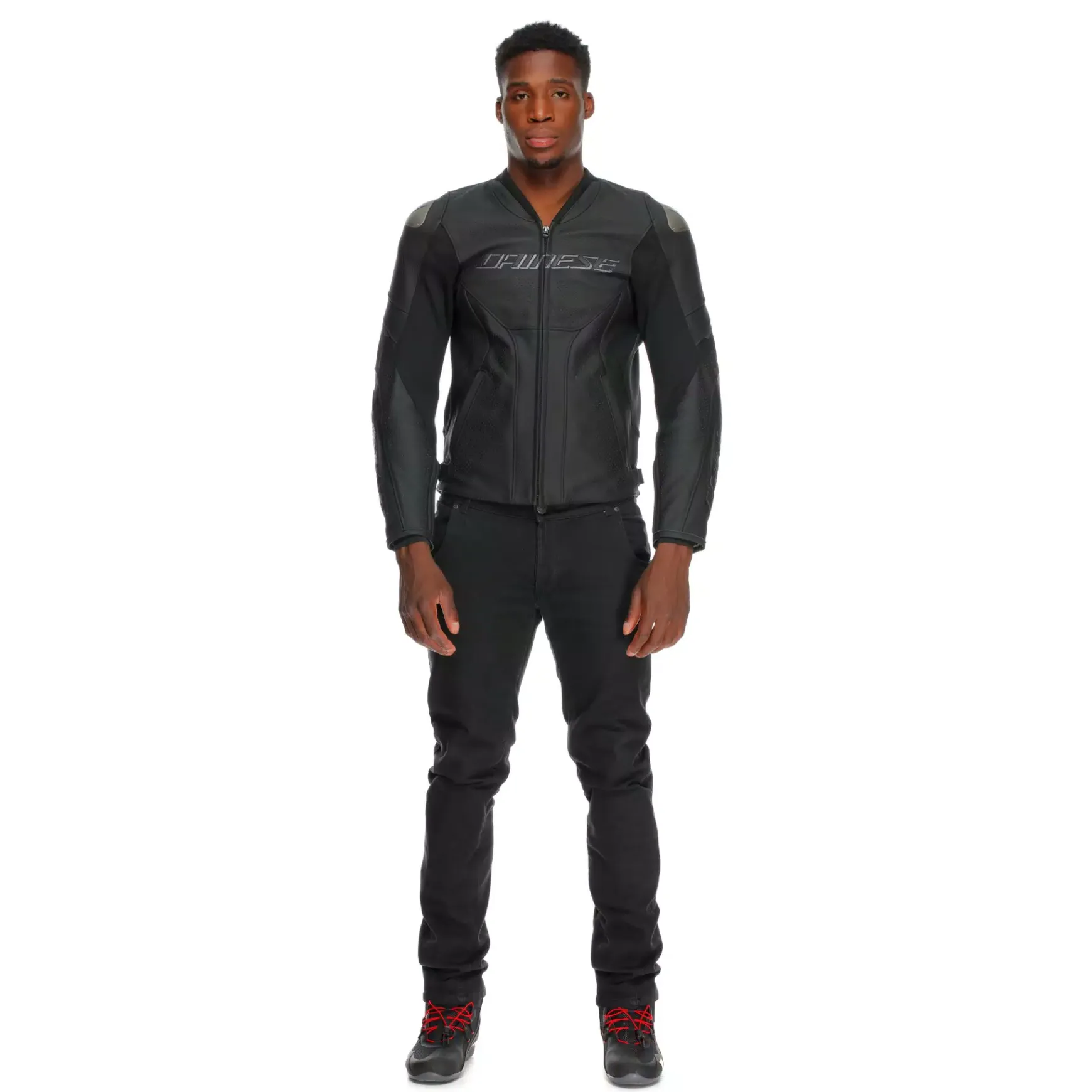 Dainese RACING 5 – PERFORIERTE LEDER-MOTORRADJACKE HERREN - GRÖSSE SHORT/TALL (S/T) BLACK/BLACK/BLACK Sale