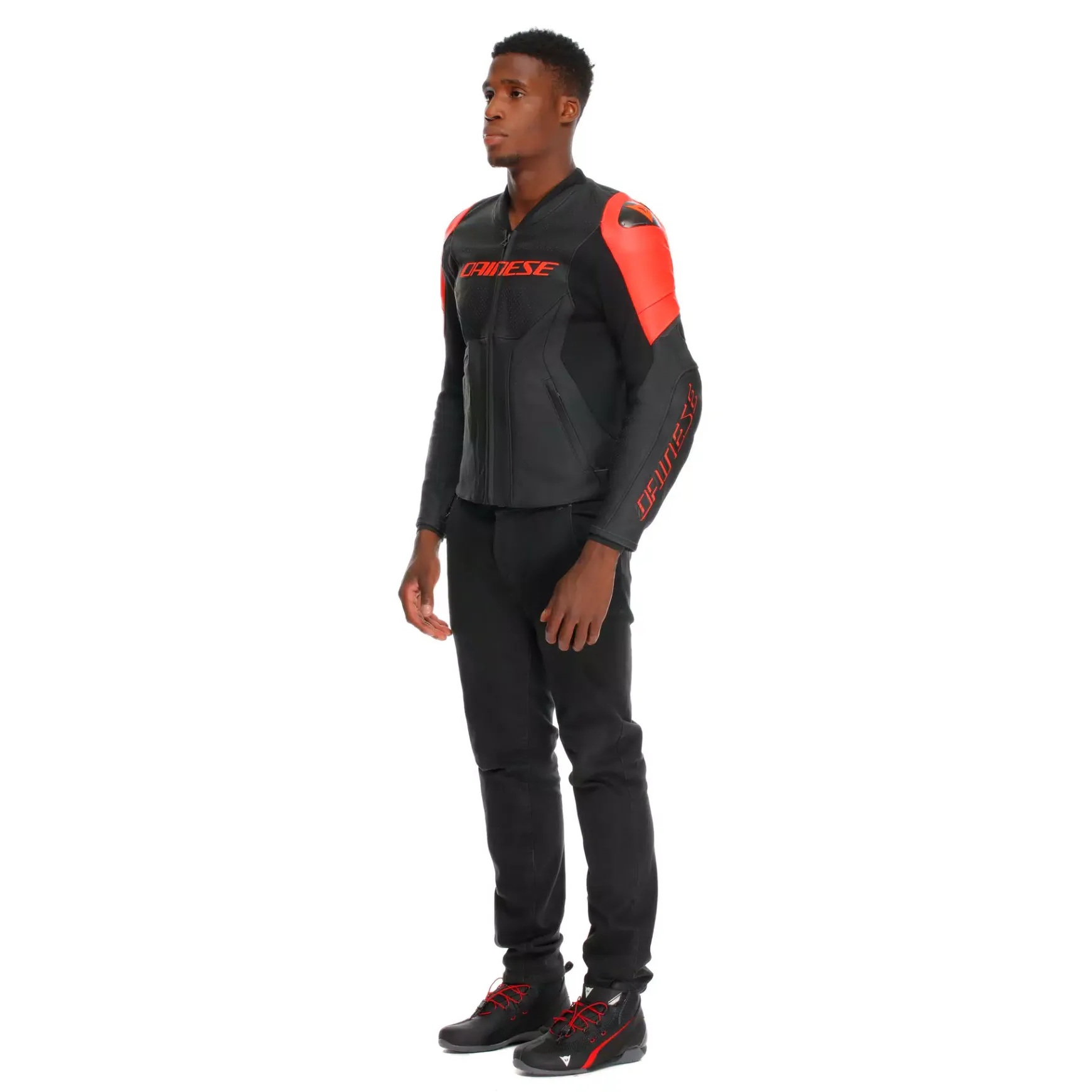Dainese RACING 5 – PERFORIERTE LEDER-MOTORRADJACKE HERREN BLACK/BLACK/RED-FLUO Clearance