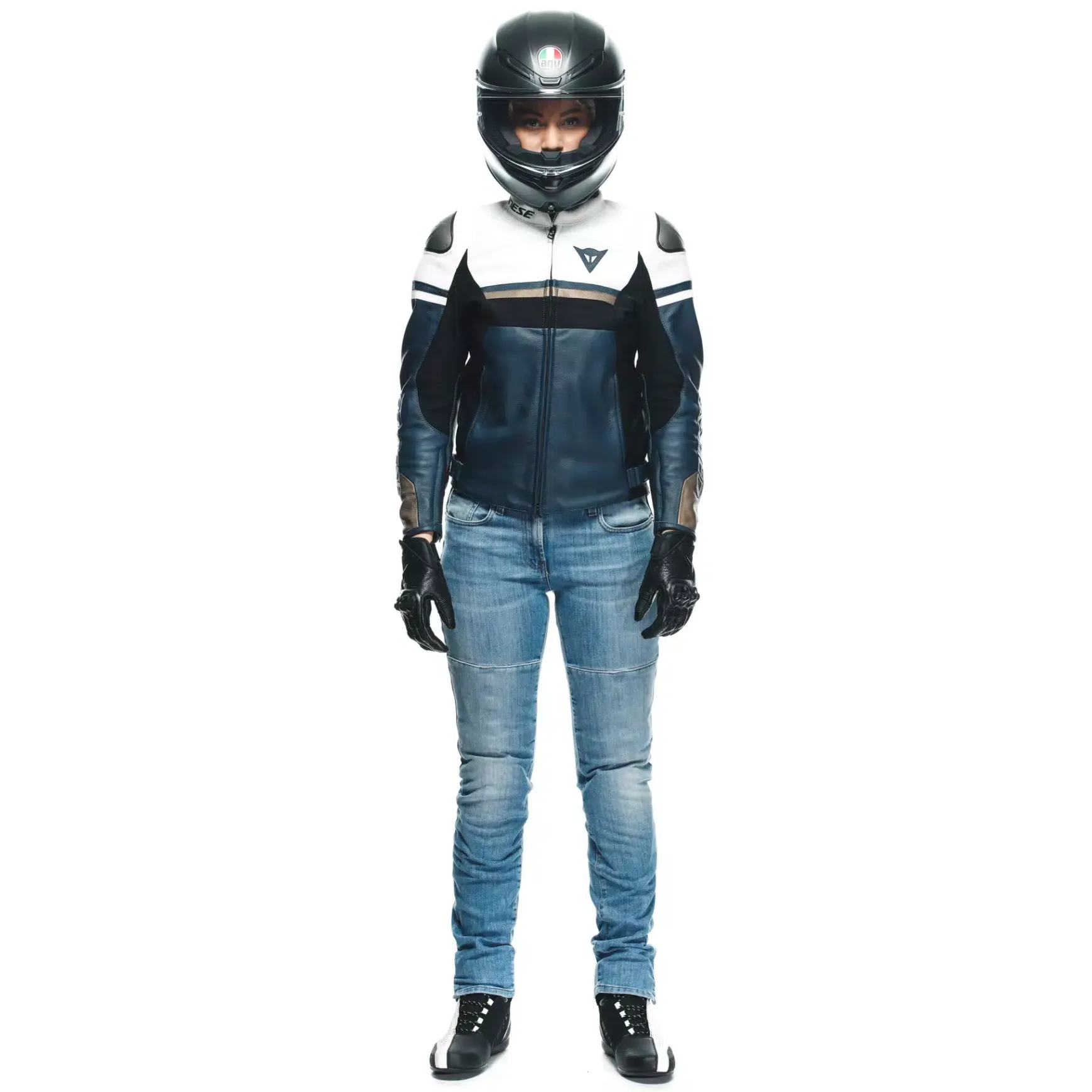 Dainese RAPIDA LADY LEATHER JACKET BLACK-IRIS/WHITE/TIBETAN-PLATINUM Outlet