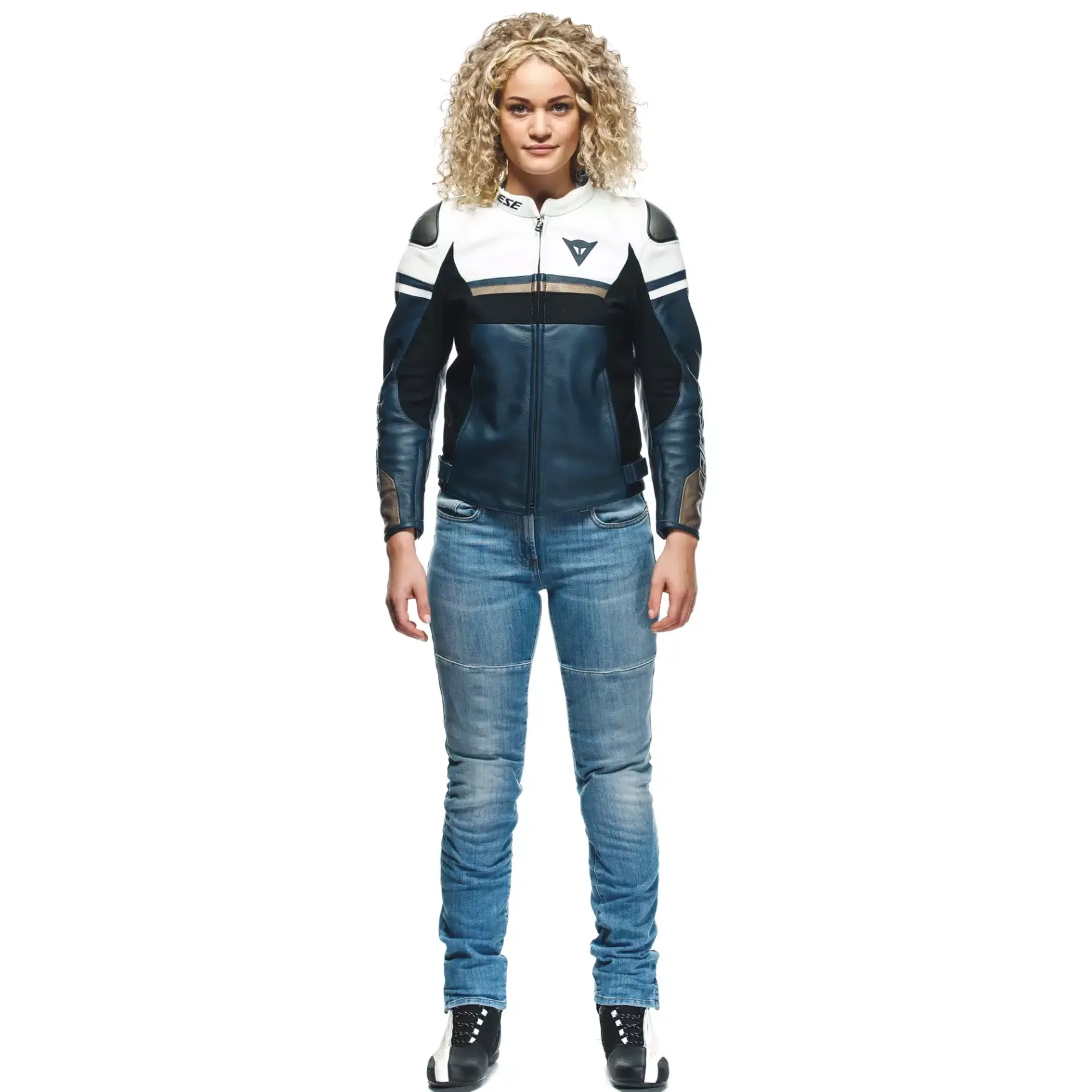 Dainese RAPIDA LADY LEATHER JACKET BLACK-IRIS/WHITE/TIBETAN-PLATINUM Outlet